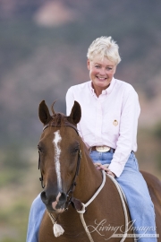 older woman with sorrel Quarter horse gelding in Grand Junction, CO