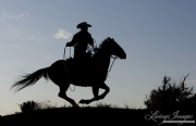 Sombrero Ranch, Craig, CO, cowboy running horse in silhouette